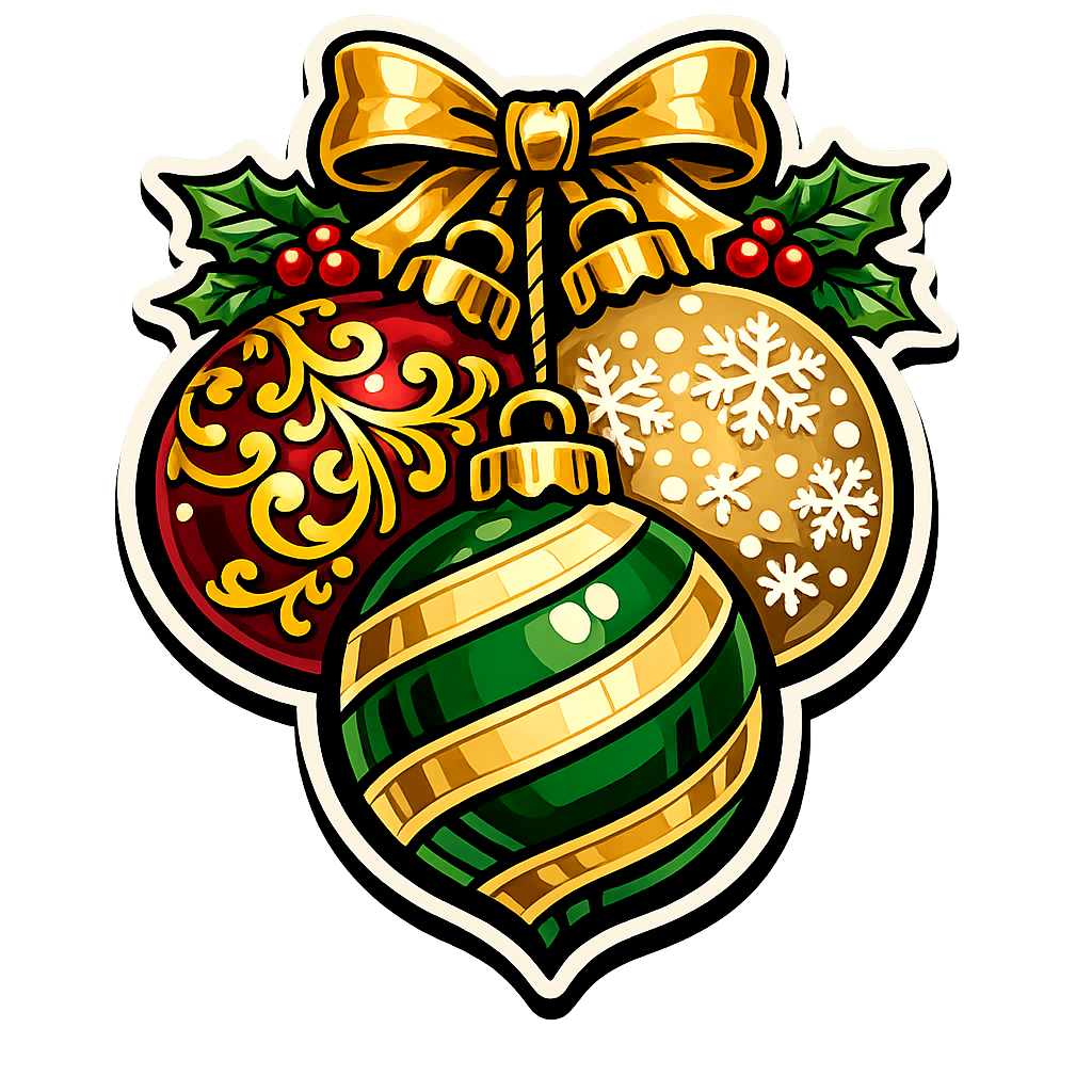 Ornament Cluster Gold Bow No Text Christmas 12" Wood Wreath Sign - PS-W-0165