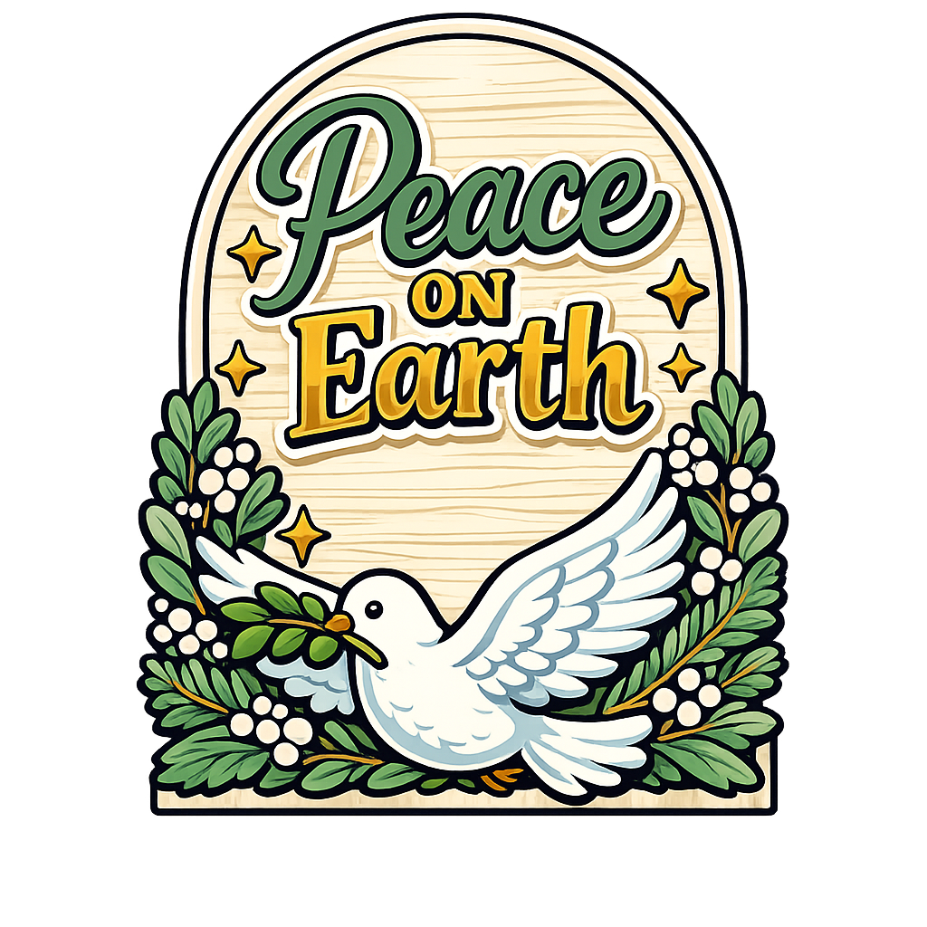 Peace On Earth Dove Arch Christmas 12" Wood Wreath Sign - PS-W-0166