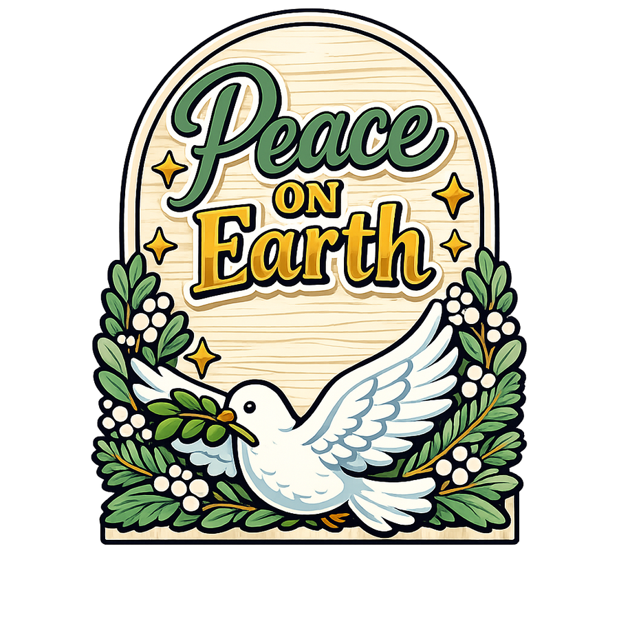 Peace On Earth Dove Arch Christmas 12" Wood Wreath Sign - PS-W-0166