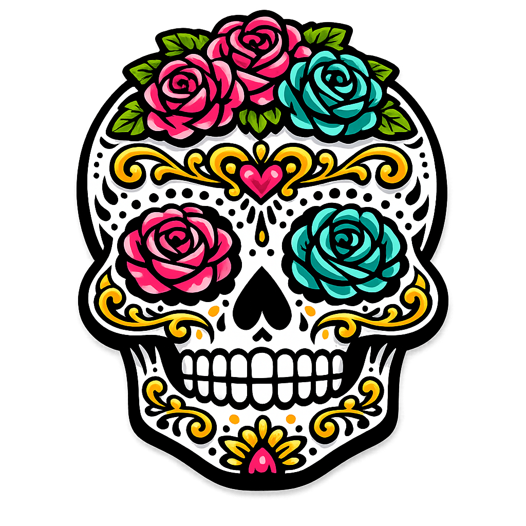 Sugar Skull Roses No Text Dia De Los Muertos 12" Wood Wreath Sign - PS-W-0169