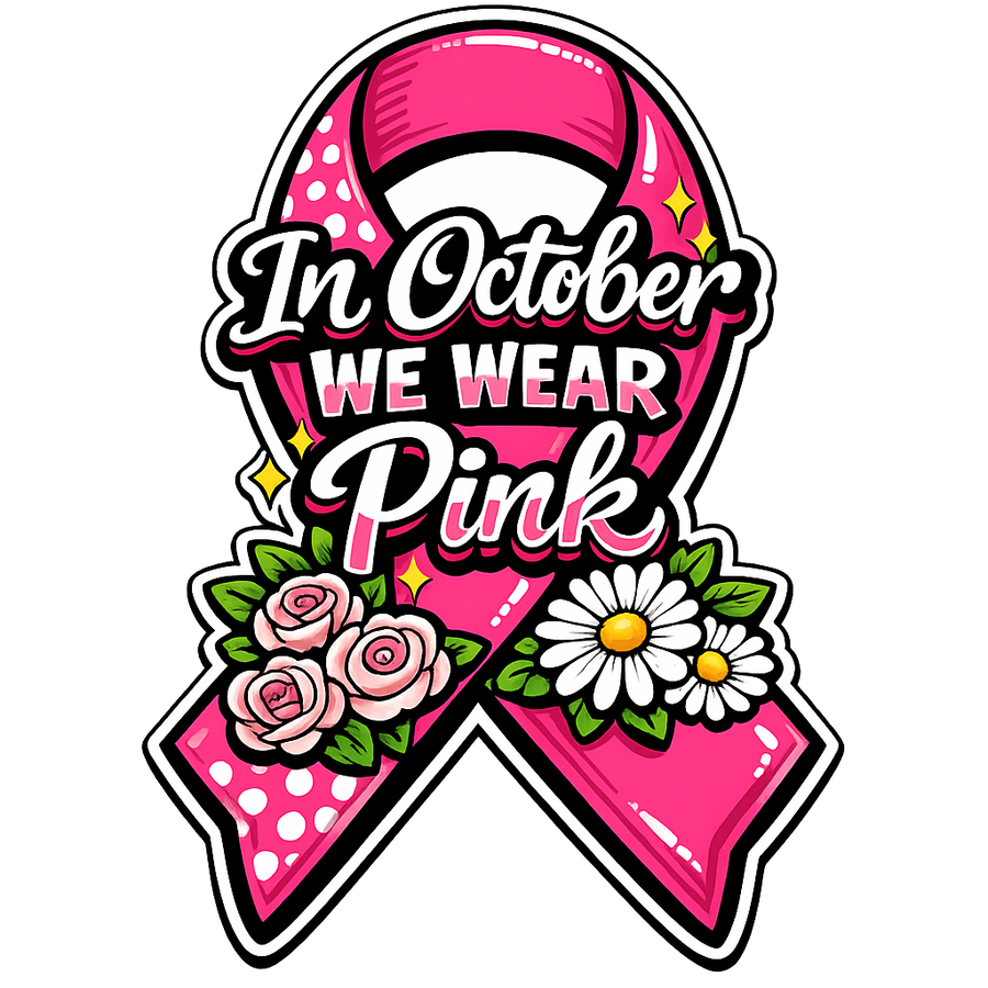 In October We Wear Pink Ribbon Roses Awareness 12" Wood Wreath Sign - PS-W-0174