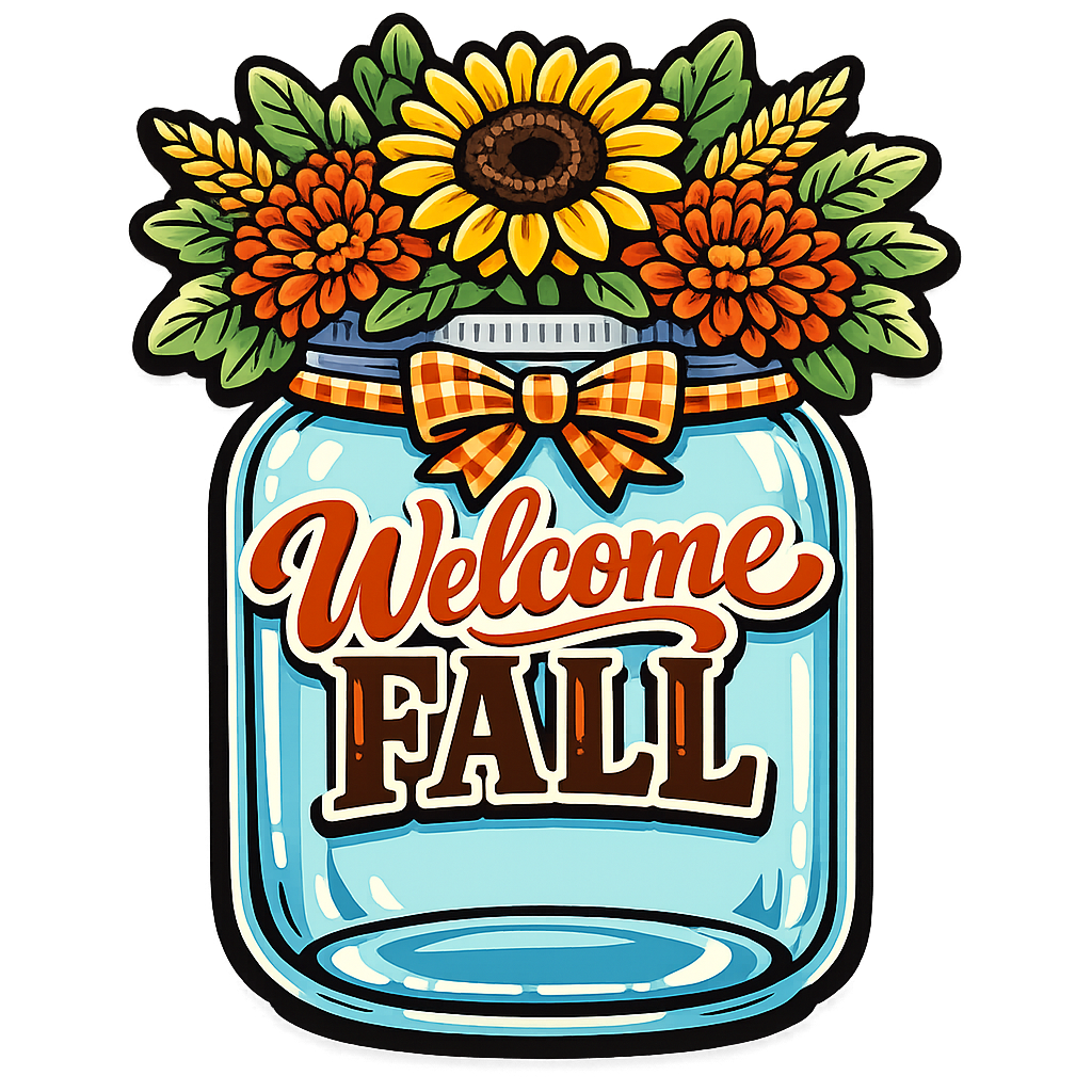 Welcome Fall Mason Jar Sunflowers Mums 12" Wood Wreath Sign - PS-W-0175