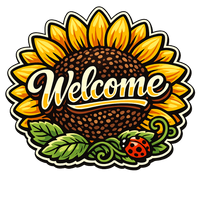Thumbnail for Welcome Giant Sunflower Ladybug Cutout 12" Wood Wreath Sign - PS-W-0176
