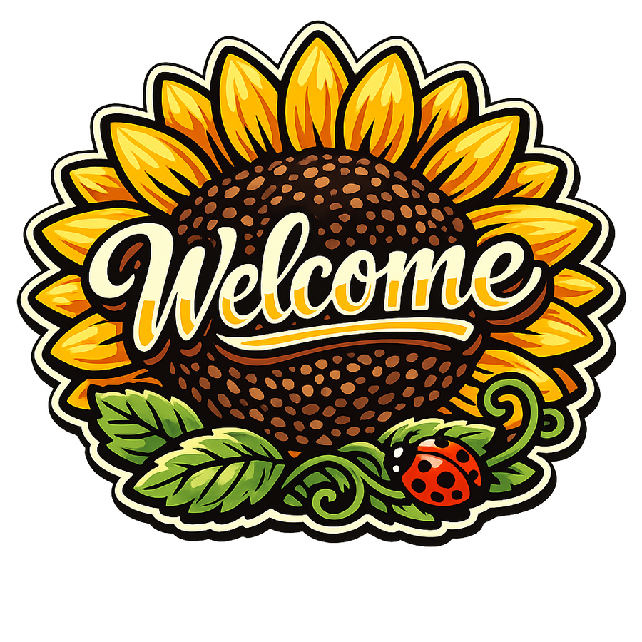 Welcome Giant Sunflower Ladybug Cutout 12" Wood Wreath Sign - PS-W-0176