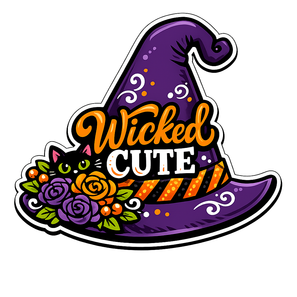 Wicked Cute Witch Hat Roses Black Cat 12" Wood Wreath Sign - PS-W-0177
