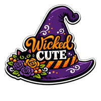 Thumbnail for Wicked Cute Witch Hat Roses Black Cat 12" Wood Wreath Sign - PS-W-0177