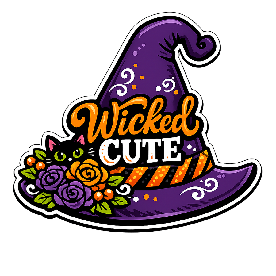 Wicked Cute Witch Hat Roses Black Cat 12" Wood Wreath Sign - PS-W-0177