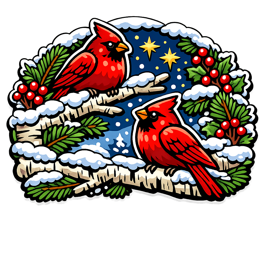 Winter Cardinals Snowy Branches No Text Christmas 12" Wood Wreath Sign - PS-W-0178