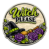 Thumbnail for Witch Please Witch Hat Broom Roses Halloween 12" Wood Wreath Sign - PS-W-0179