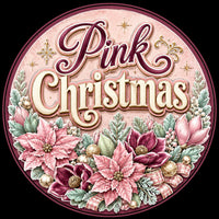 Thumbnail for Pink Christmas Poinsettia 12" Wood Wreath Sign - PS-W-0184