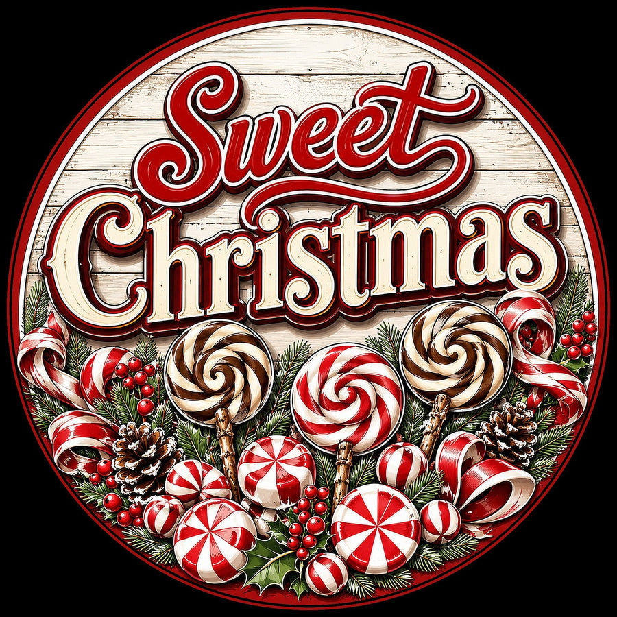 Sweet Christmas Peppermint Candy 12" Wood Wreath Sign - PS-W-0185