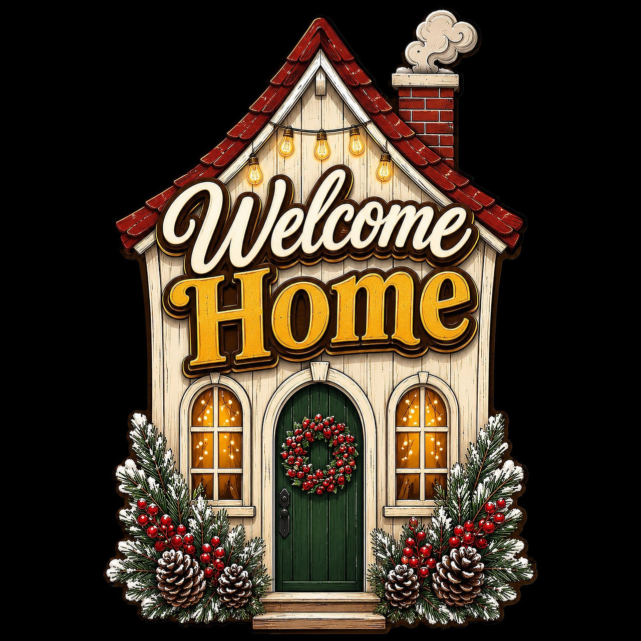 Welcome Home Cozy Christmas House 12" Wood Wreath Sign - PS-W-0186