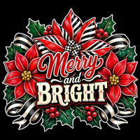 Thumbnail for Merry and Bright Striped Poinsettia 12" Wood Wreath Sign - PS-W-0187