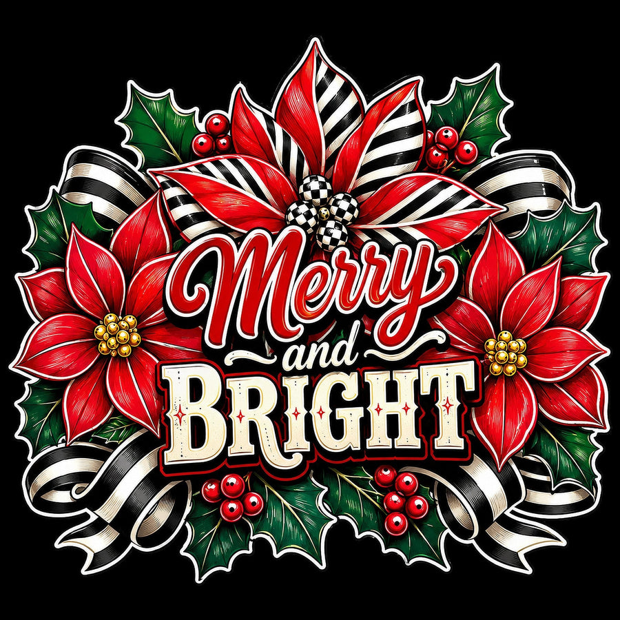 Merry and Bright Striped Poinsettia 12" Wood Wreath Sign - PS-W-0187