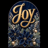 Thumbnail for Joy Navy Gold Poinsettia 12" Wood Wreath Sign - PS-W-0214