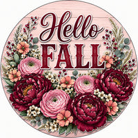 Thumbnail for Hello Fall Pink Peonies 10" Wood Wreath Sign - PS-W-0217