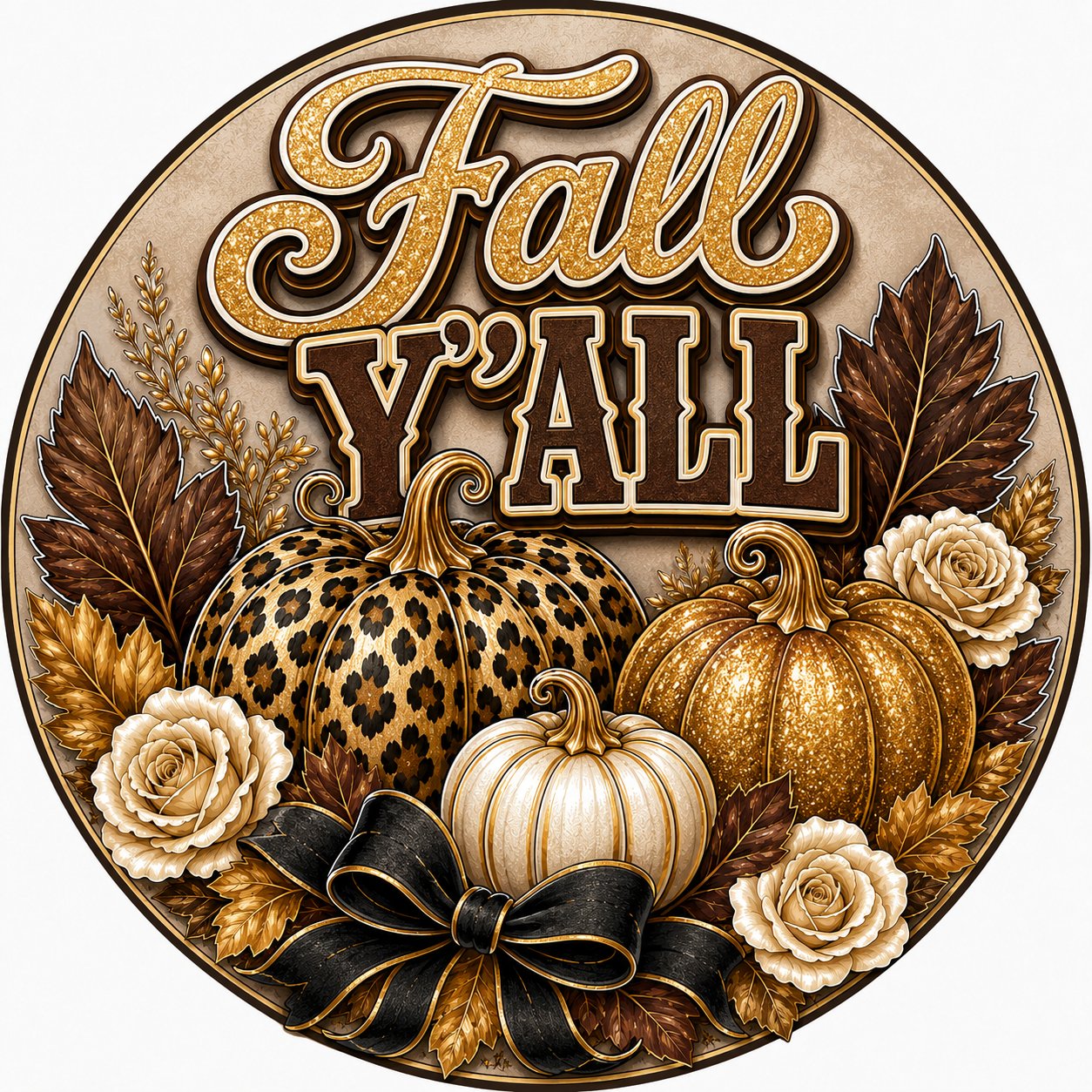 Fall Y'all Glam Pumpkins 10" Wood Wreath Sign - PS-W-0219
