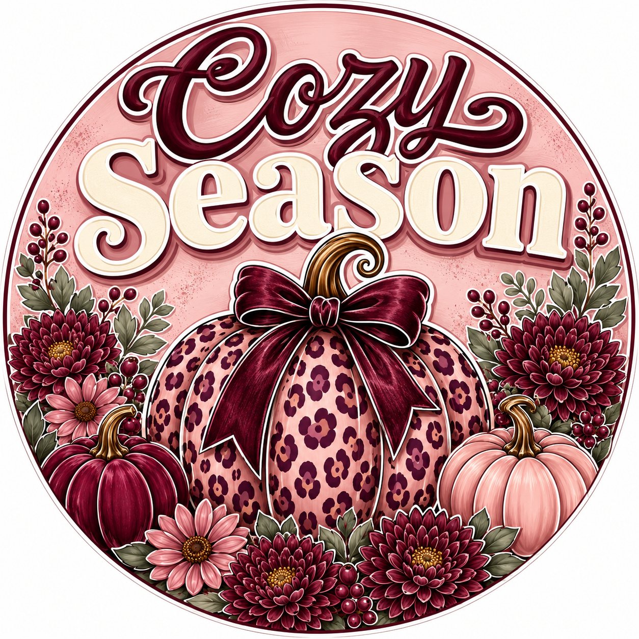 Cozy Season Leopard Pumpkin 10" Wood Wreath Sign - PS-W-0227