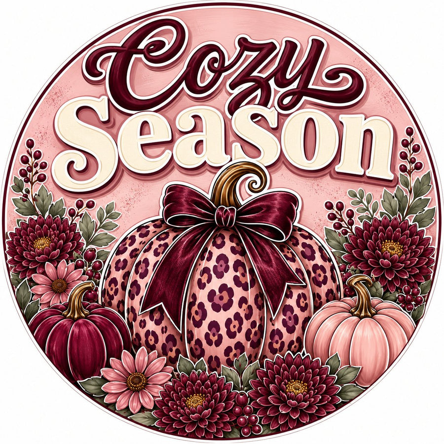 Cozy Season Leopard Pumpkin 10" Wood Wreath Sign - PS-W-0227