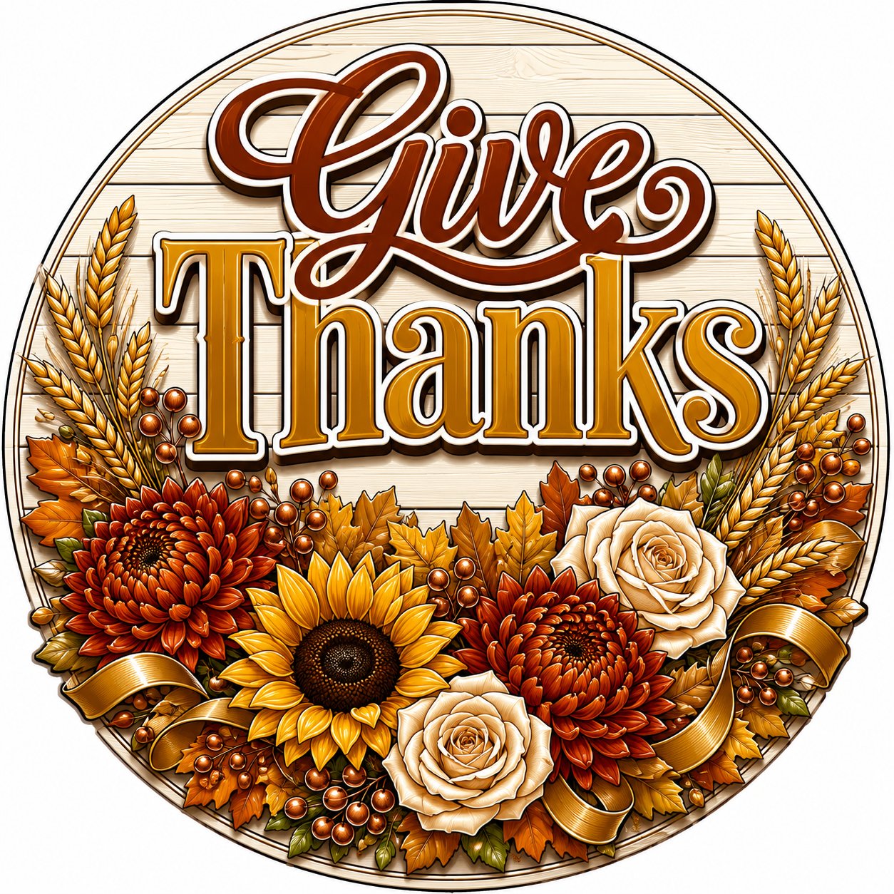 Give Thanks Sunflower Harvest 10" Wood Wreath Sign - PS-W-0230