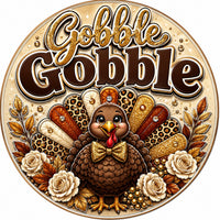 Thumbnail for Gobble Gobble Glam Turkey 10" Wood Wreath Sign - PS-W-0231