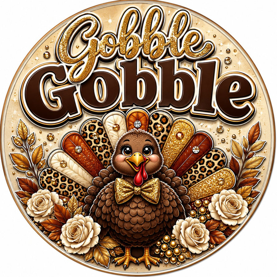 Gobble Gobble Glam Turkey 10" Wood Wreath Sign - PS-W-0231