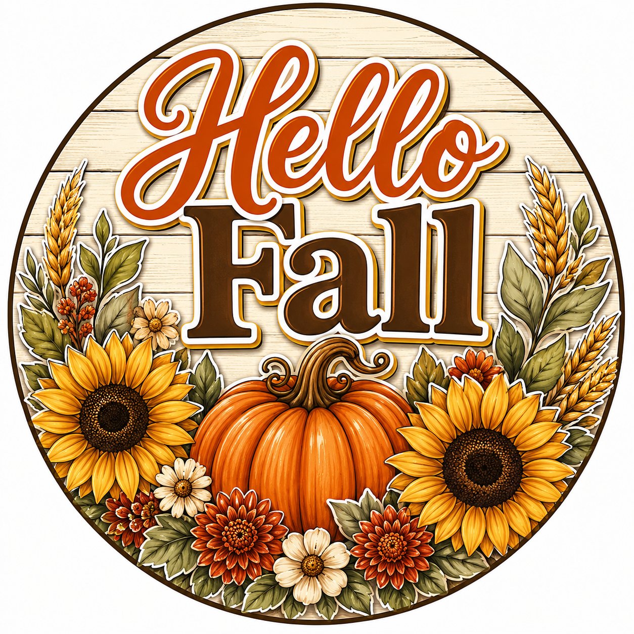 Hello Fall Sunflower Pumpkin 10" Wood Wreath Sign - PS-W-0233