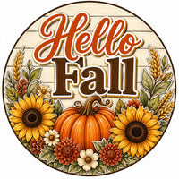 Thumbnail for Hello Fall Sunflower Pumpkin 10" Wood Wreath Sign - PS-W-0233
