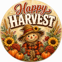 Thumbnail for Happy Harvest Scarecrow 10" Wood Wreath Sign - PS-W-0234
