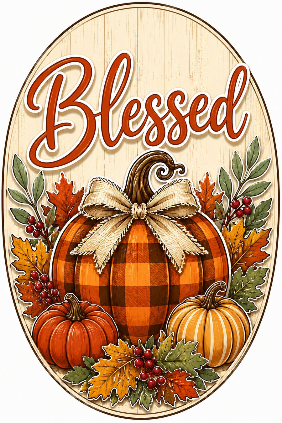 Blessed Buffalo Check Pumpkin 12" Wood Wreath Sign - PS-W-0236