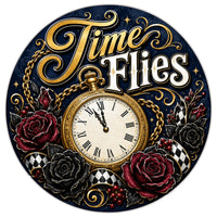 Thumbnail for Time Flies Gothic Pocket Watch 10" Wood Wreath Sign - PS-W-0240