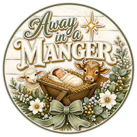 Thumbnail for Away in a Manger 10" Wood Wreath Sign - PS-W-0242
