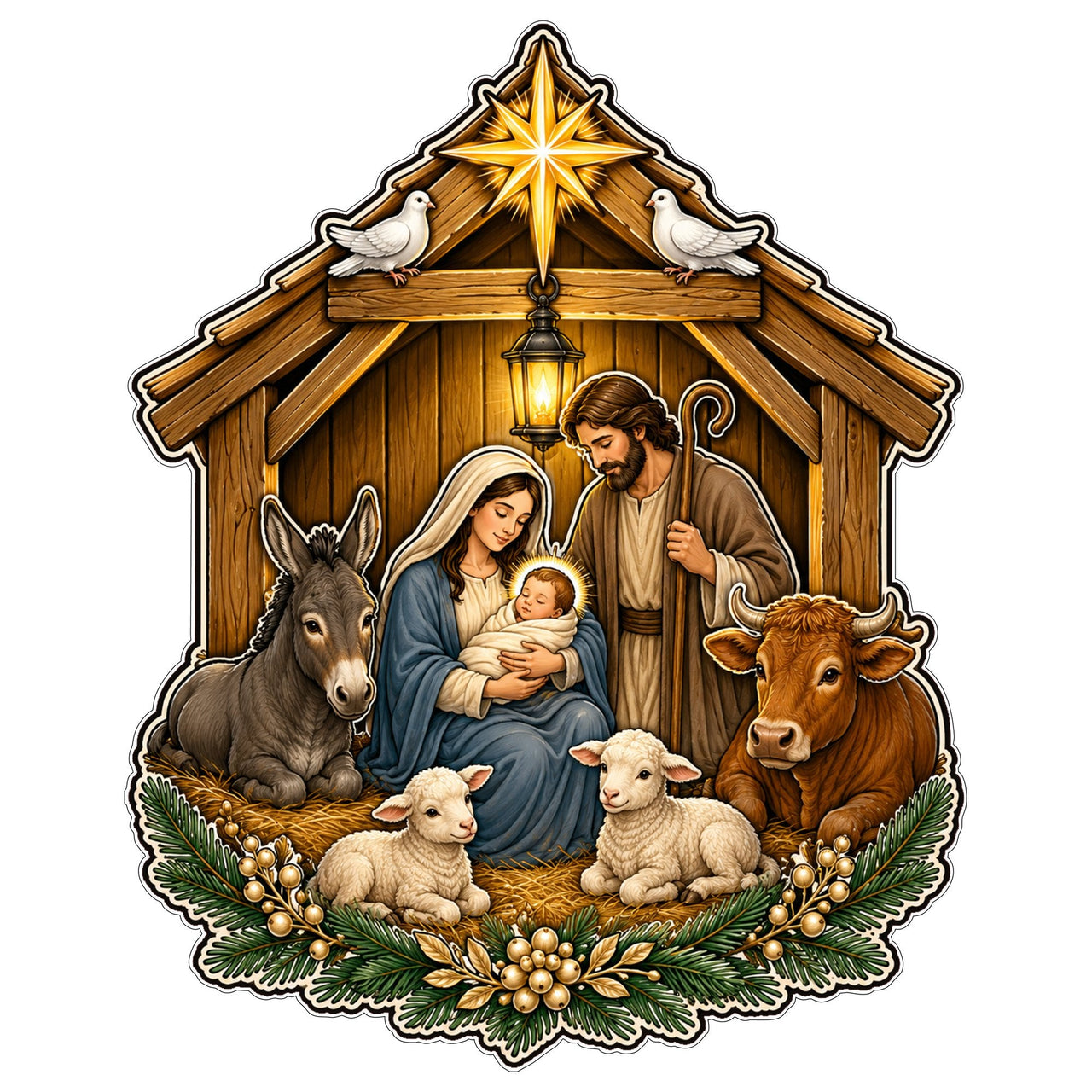 Holy Family Nativity Stable 12" Wood Wreath Sign - PS-W-0243