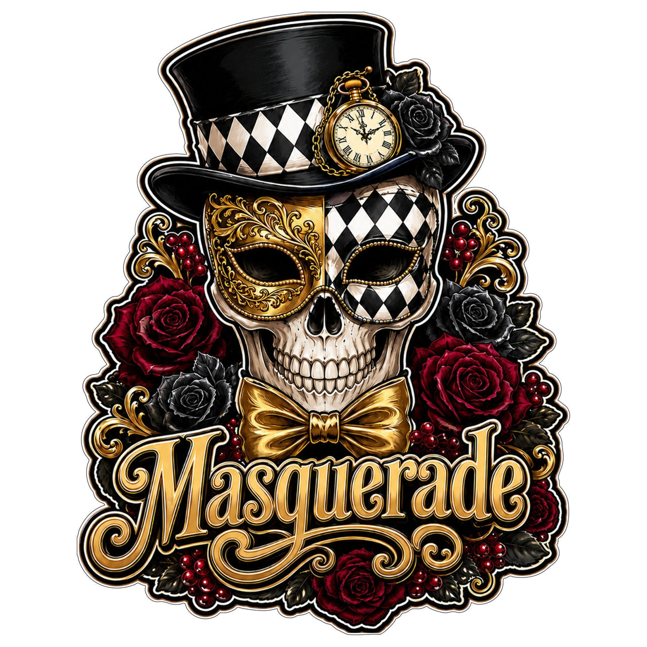 Masquerade Skull Top Hat 12" Wood Wreath Sign - PS-W-0247