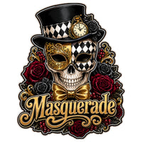 Thumbnail for Masquerade Skull Top Hat 12" Wood Wreath Sign - PS-W-0247