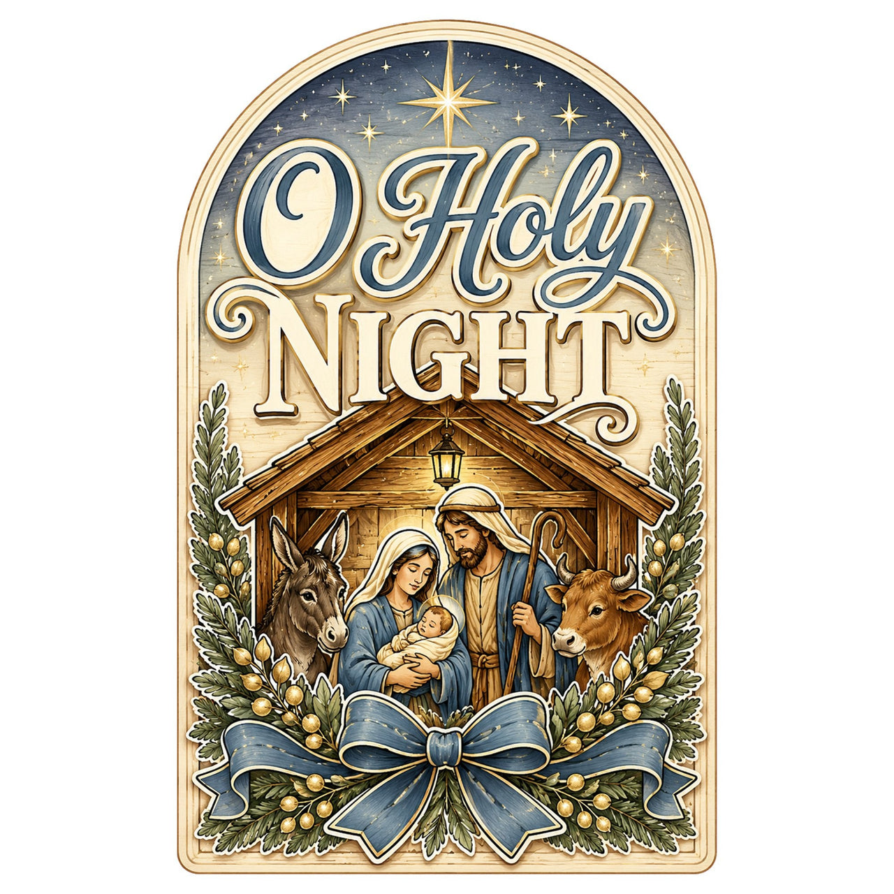 O Holy Night Nativity Arch 12" Wood Wreath Sign - PS-W-0248