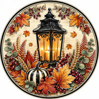 Thumbnail for Fall Lantern Wheat 10" Wood Wreath Sign - PS-W-0256
