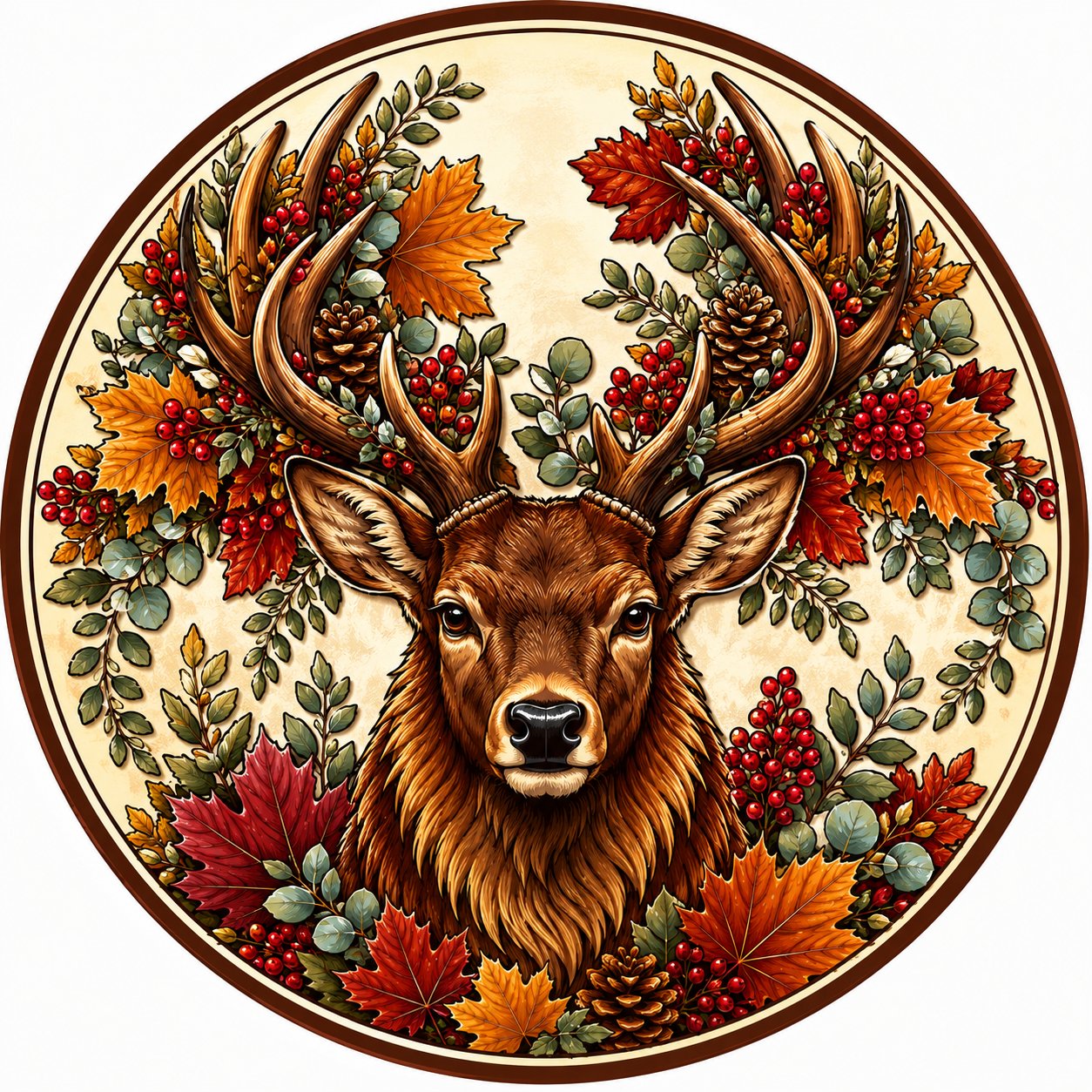 Autumn Deer Stag 10" Wood Wreath Sign - PS-W-0259