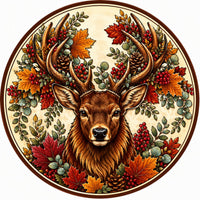 Thumbnail for Autumn Deer Stag 10" Wood Wreath Sign - PS-W-0259