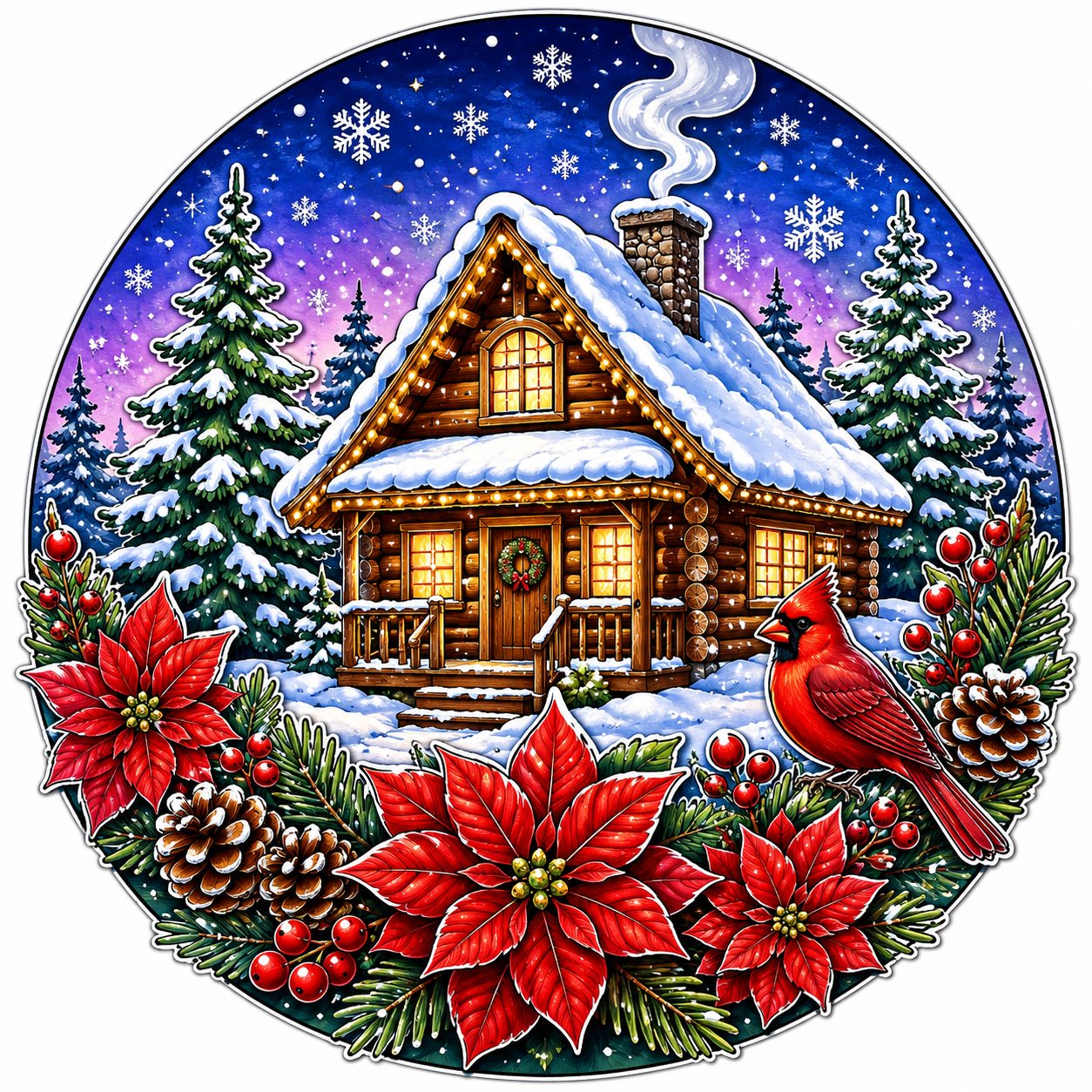 Christmas Cabin Cardinal 10" Wood Wreath Sign - PS-W-0261