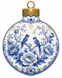 Thumbnail for Blue Chinoiserie Songbird Peony 22" Wood Door Hanger - PS-W-0262-DH-22