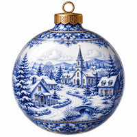 Thumbnail for Blue White Delft Winter Village 12" Wood Wreath Sign - PS-W-0263