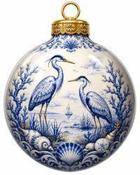 Thumbnail for Blue White Coastal Heron 22" Wood Door Hanger - PS-W-0264-DH-22