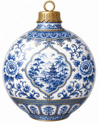Thumbnail for Blue Chinoiserie Pagoda Cartouche 22" Wood Door Hanger - PS-W-0270-DH-22