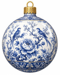 Thumbnail for Blue Chinoiserie Songbirds Peony 22" Wood Door Hanger - PS-W-0271-DH-22