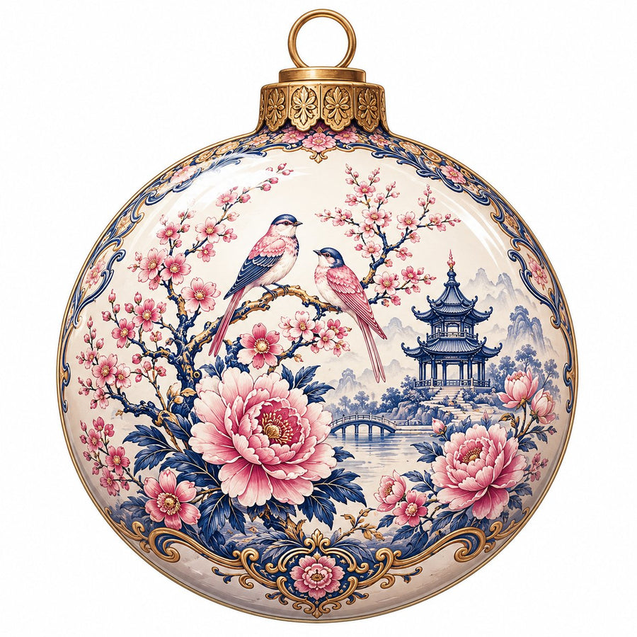 Pink Blue Chinoiserie Blossom 22" Wood Door Hanger - PS-W-0273-DH-22