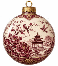 Thumbnail for Burgundy Chinoiserie Transferware 22" Wood Door Hanger - PS-W-0274-DH-22