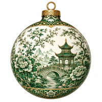 Thumbnail for Green White Chinoiserie Toile 12" Wood Wreath Sign - PS-W-0275