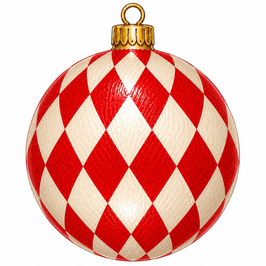 Red Cream Harlequin Ornament 12" Wood Wreath Sign - PS-W-0289