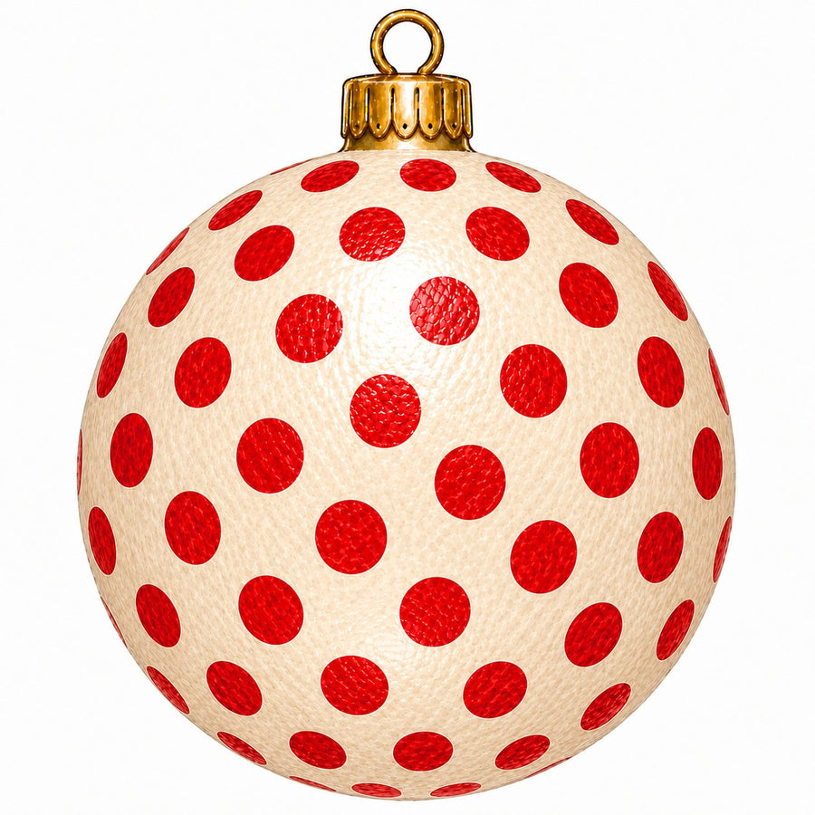 Red Cream Polka Dot Ornament 12" Wood Wreath Sign - PS-W-0291